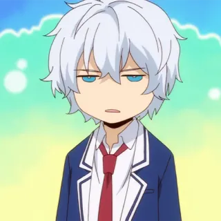 🤦 Anime, Chico, Chibi, Personaje, Uniforme escolar, Pelo blanco, Corbata telegram sticker