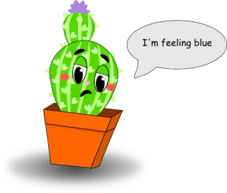 😞 I'm feeling blue кактус, грустный, синий, растение, мультфильм, чувство whatsapp sticker