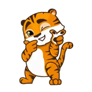 👍 tygrys, zwierzę, słodki, kreskówka, naklejka, pomarańczowy, mrugający, wskazujący telegram sticker