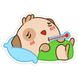 🤒 doente, coruja, termômetro, desenho animado, fofo, animal, doença telegram sticker