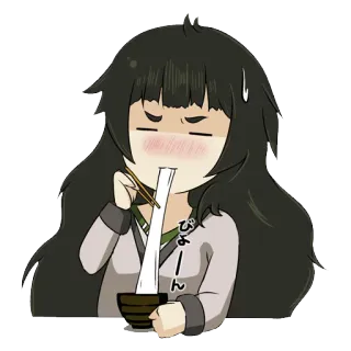 🍜 ぴよーん anime, eating, noodles, character, illustration, cute, chopsticks telegram sticker