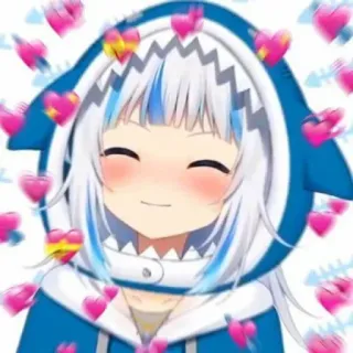 💕 Gawr Gura Anime, Vtuber, Tiburón, Corazones, Lindo whatsapp sticker