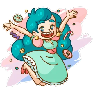 😄 desenho animado, mulher, doce, doces, feliz, bonito, divertido, menina telegram sticker