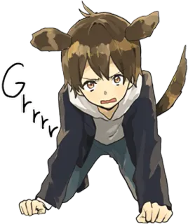 😠 Grrr Anime, Anjing, Telinga, Ekor, Geraman telegram sticker