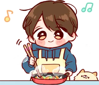 🍲 cucina, saltato in padella, kawaii, chibi, anime, cartoni animati, carino, cibo telegram sticker