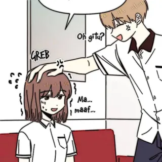 📜 Oh gitu? Ma...maaf... Anime, Manga, Dibujos animados, Palmadita en la cabeza, Disculpa, Uniforme escolar telegram sticker