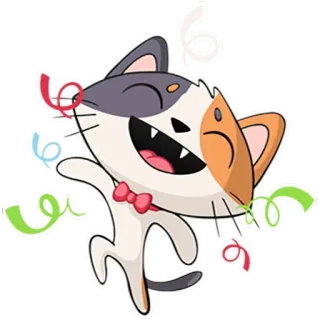 🎉 Katze, süß, Cartoon, Feier, Fliege, Party, festlich telegram sticker
