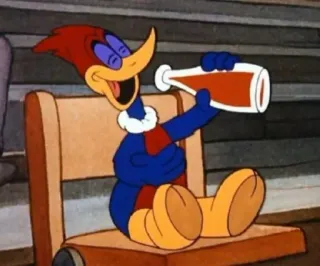🥳 Woody Woodpecker cartoni animati, Woody Woodpecker, bere, uccello whatsapp sticker