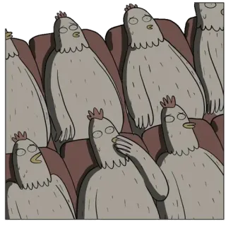 😂 pollo, animazione, cartone animato, cinema, personaggio, seduto, folla telegram sticker