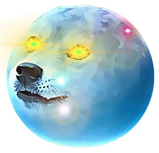 😎 doge, meme, dog, internet culture, funny, spherical, glowing eyes whatsapp sticker