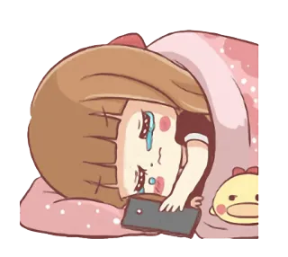 😭 Mädchen, traurig, weinend, Emoji, Cartoon, Handy, Bett telegram sticker