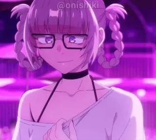 😈 @onishki 动漫, 女孩, 眼镜, 辫子, 卡通, 角色 whatsapp sticker