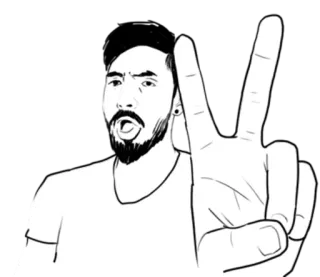 ✌ peace sign, victory gesture, man, beard, line art, illustration telegram sticker