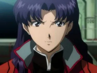 😟 Misato Katsuragi Neon Genesis Evangelion Аниме, Мисато, Евангелион, Персонаж, Серьезный, Женщина, Фиолетовые волосы whatsapp sticker