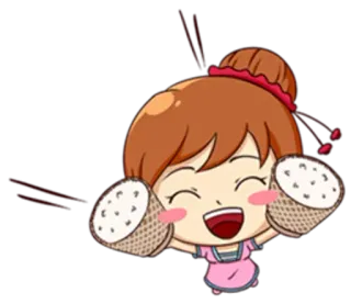 😮 arroz, comida, asiático, feliz, desenho animado, mulher whatsapp sticker