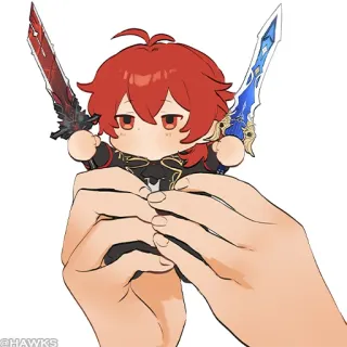 💠 Diluc Genshin Impact diluc, genshin impact, video game, gaya anime, chibi, fan art whatsapp sticker