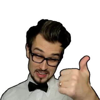 👍 homem, polegar para cima, óculos, gravata borboleta, retrato, positivo, ok telegram sticker