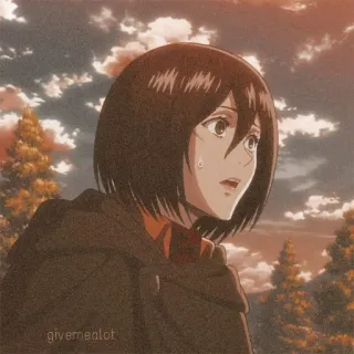 😲 Mikasa Ackerman Attack on Titan givemealot ミカサ・アッカーマン, 進撃の巨人, アニメ, マンガ, 悲しい, もっとちょうだい telegram sticker