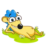✋ 刺猬, 卡通, 动物, 可爱, 放松, 躺着, 草, 蓝头发 telegram sticker
