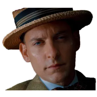 😕 homme, chapeau, portrait, visage, Tobey Maguire telegram sticker