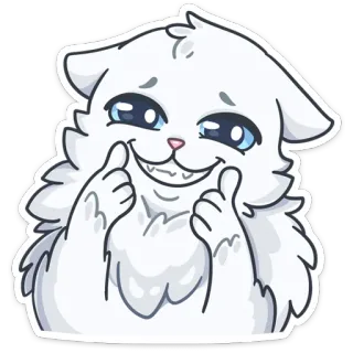 😏 cat, thumbs up, positive, cute, animal, white, emoji, happy telegram sticker