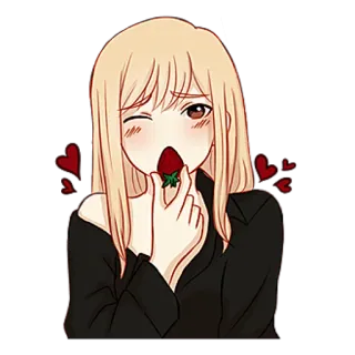 🤤 anime girl, strawberry, winking, cute, cartoon telegram sticker