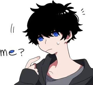 👆 me? anime, chico, dibujos animados, pregunta, lindo whatsapp sticker