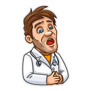 😲 médico, médico, desenho animado, preocupado, estressado, pânico, apreensivo telegram sticker