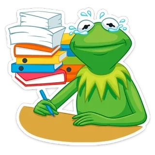 ✍️ Kermit Kermit the Frog, cartoon, desk, overwhelmed, crying, office, paperwork telegram sticker