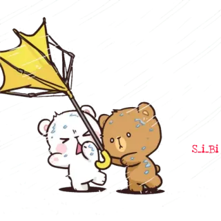 🌪 orsi, cartoni animati, ombrello, pioggia, carino telegram sticker