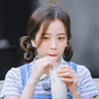 ❣ woman, drinking, beverage, person, milk, glass, korean, asian telegram sticker