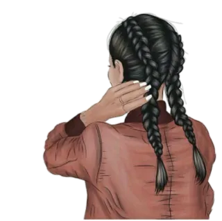 ❤️ wanita, kepang, rambut, jaket, mode, gaya rambut, ilustrasi whatsapp sticker