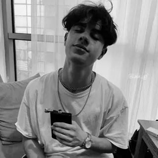 🙂 @luke_jgf person, young man, casual, portrait, black and white, indoor, sitting telegram sticker
