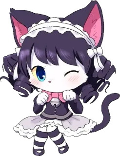 😉 девушка-кошка, аниме, манга, каваи, милый, неко, горничная, чиби telegram sticker