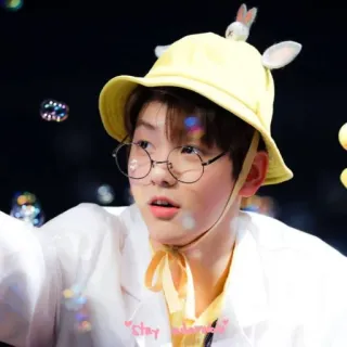 🍥 stay hydrated soobin, txt, kpop, bubbles, glasses, yellow hat telegram sticker