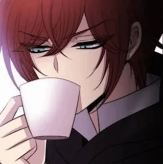 🌙 pria, kopi, cangkir, anime, rambut merah, laki-laki whatsapp sticker