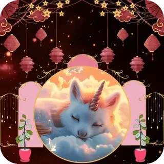 🌌 unicorn, fox, sleeping, clouds, animal, fantasy, magical telegram sticker