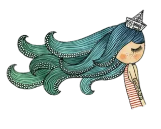 😊 Amor ragazza, polpo, capelli, oceano, amore, mare, tentacoli, corona di carta telegram sticker