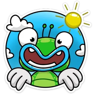☀️ Kartun, Monster, Lucu, Hijau, Matahari, Awan, Stiker, Senang whatsapp sticker