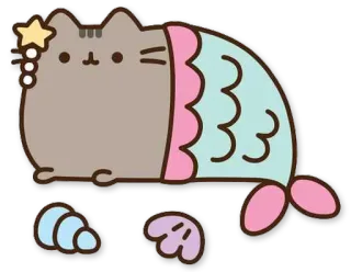🐟 Pusheen Katze, Meerjungfrau, Pusheen, süß, Aufkleber, Cartoon telegram sticker