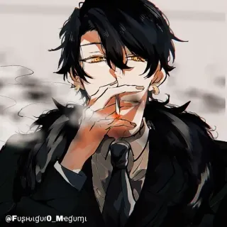 🚬 @Fushiguro_Megumi Anime, Fumando, Cigarrillo, Hombre, Pelo Negro, Retrato whatsapp sticker