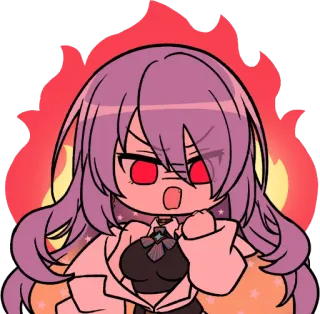 😤 anime, boos, vlammen, cartoon, chibi, schattig, vrouw, rode ogen telegram sticker