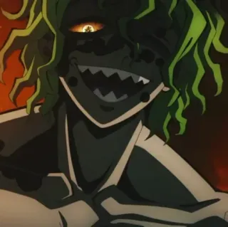 💀 Gyutaro Demon Slayer Аниме, Демон, Персонаж, Зеленые волосы, Злодей, Монстр whatsapp sticker