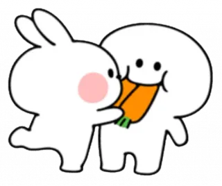 😋 うさぎ, ニンジン, 漫画, かわいい, 白, 幸せ telegram sticker