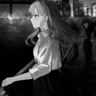 📓 Anime Mädchen, Anime, Mädchen, Frau, Cartoon, Kunst, Schwarzweiß, Illustration telegram sticker
