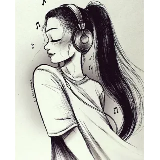 😋 Mädchen, Kopfhörer, Musik, Illustration, Kunst, Zeichnung telegram sticker