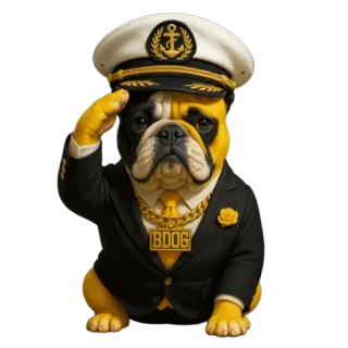 🫡 BDOG Hund, Bulldogge, Kapitän, Anzug, Uniform, Gold, Gruß telegram sticker