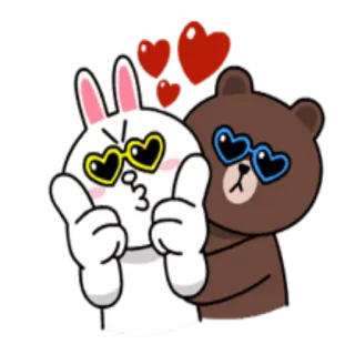 👍 Brown and Cony любовь, сердечки, пара, каваи, милый, дружба, очки whatsapp sticker
