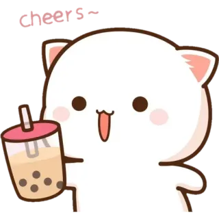 🍻 cheers ~ แมว, ไชโย, ไข่มุก, ชานม, น่ารัก, คาวาอิ, เครื่องดื่ม, สติกเกอร์ telegram sticker