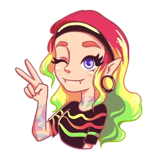 ✌️ девушка, знак мира, красочный, подмигивающий, мультфильм, портрет whatsapp sticker